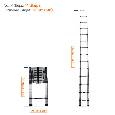 Single Telescopic Ladder 14 steps (16.5ft)